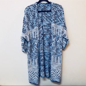 Blue woven short-sleeved sweater